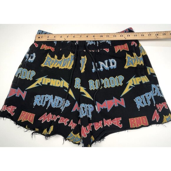 RIPNDIP Mens MEDIUM Black Rock N Nerm All-Over Print CUT-OFF SWEATPANTS *Read* - Picture 3 of 7